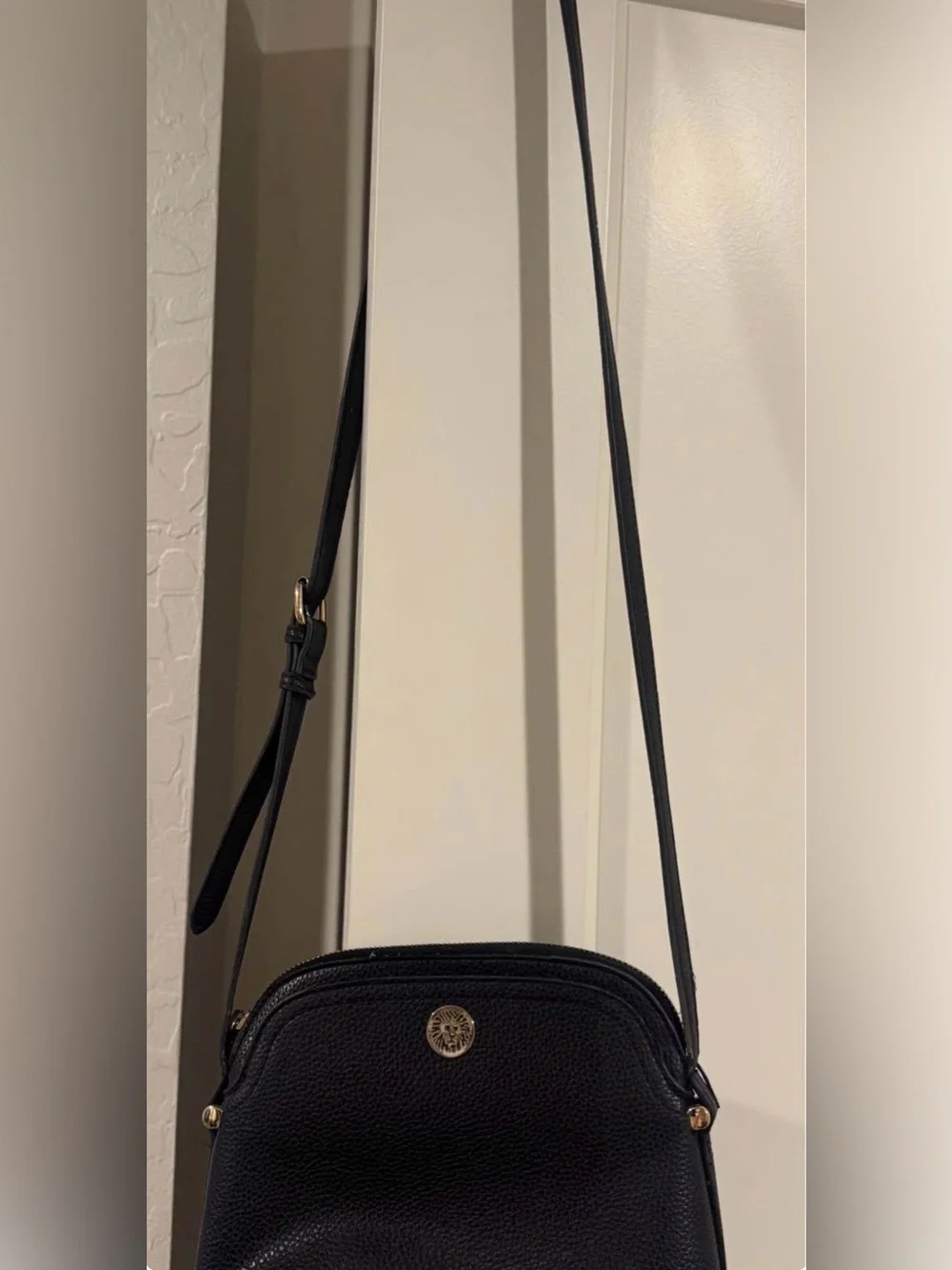 Anne Klein Black Pebbled Leather Crossbody Bag